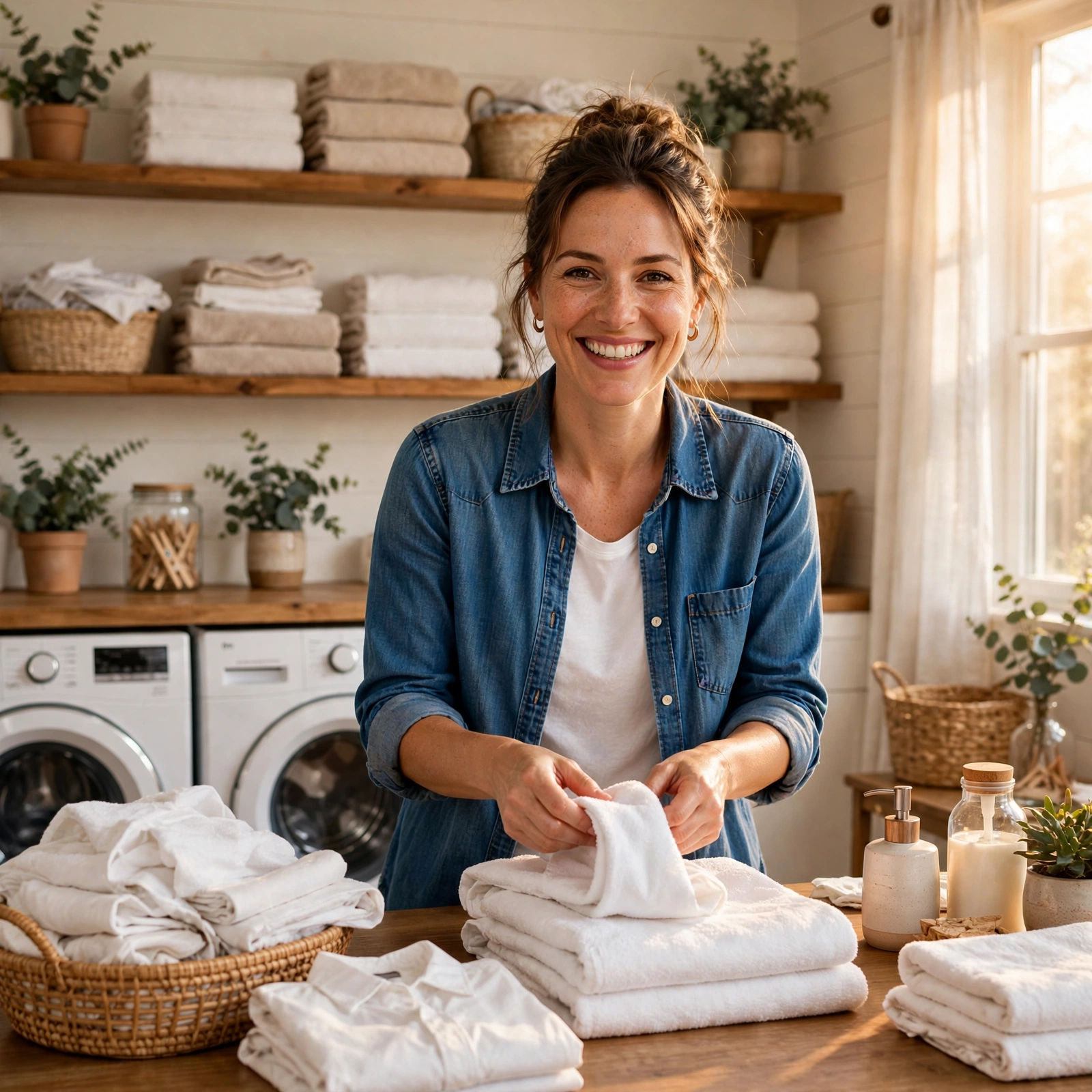 Laundry pro folding fresh laundry at home
